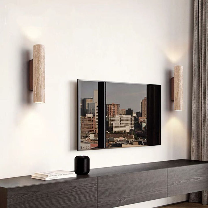 Luvikno | Nordivea Travertin Vegglampe | Skandinavisk Design | 2-Lys | Tre & Travertin