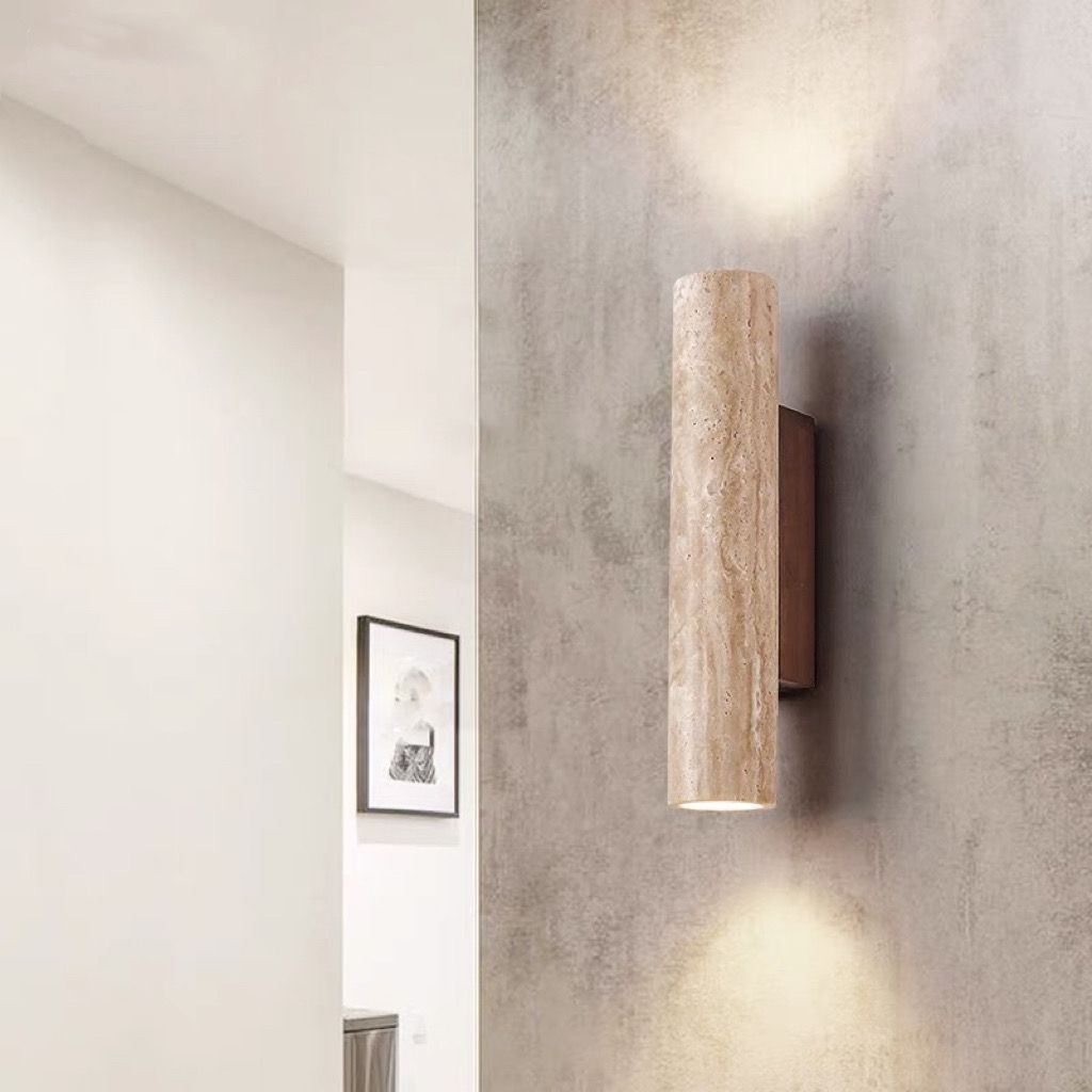 Luvikno | Nordivea Travertin Vegglampe | Skandinavisk Design | 2-Lys | Tre & Travertin
