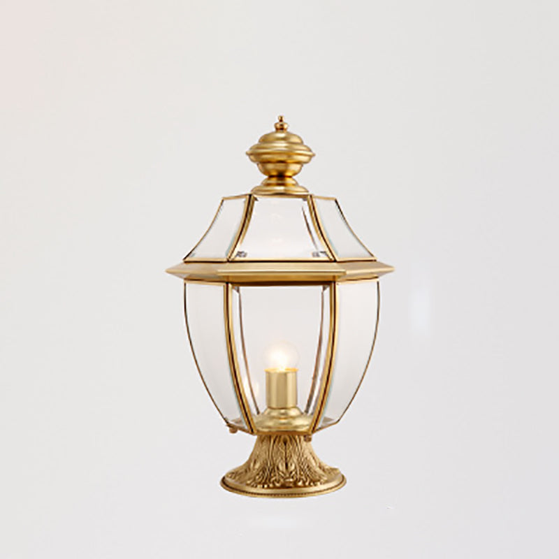 Moderne skandinavisk heksagonal klokke glass messing 1-lys utendørslampe for uteplass | Luvikno