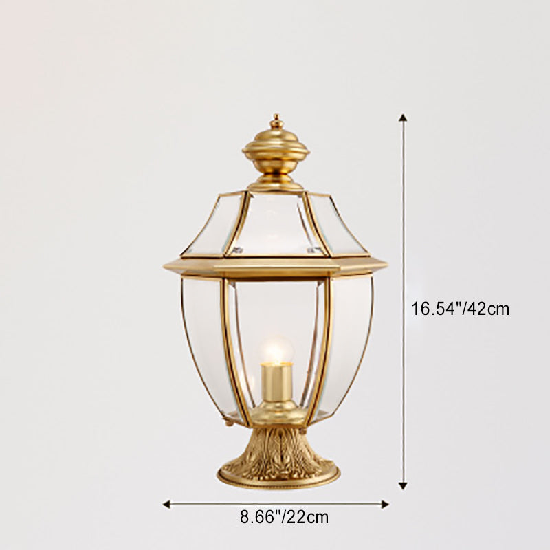Moderne skandinavisk heksagonal klokke glass messing 1-lys utendørslampe for uteplass | Luvikno