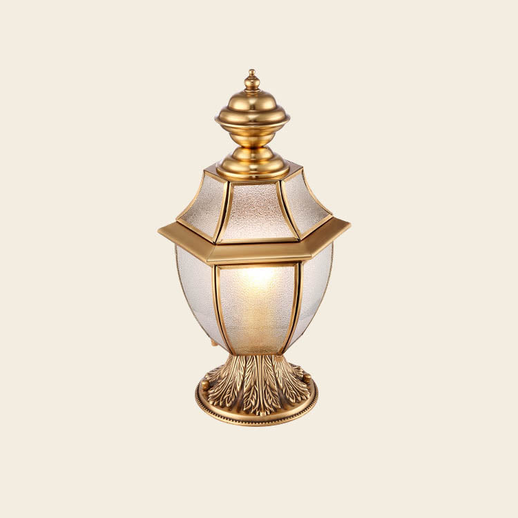 Moderne skandinavisk heksagonal klokke glass messing 1-lys utendørslampe for uteplass | Luvikno