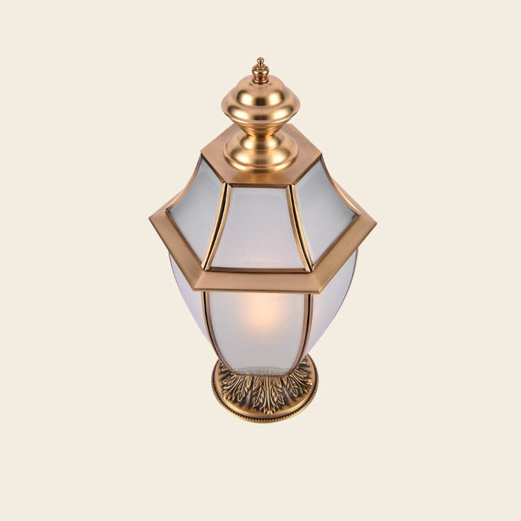 Moderne skandinavisk heksagonal klokke glass messing 1-lys utendørslampe for uteplass | Luvikno