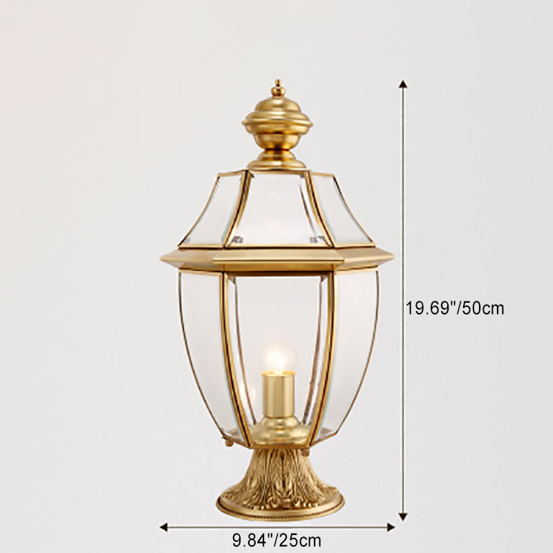 Moderne skandinavisk heksagonal klokke glass messing 1-lys utendørslampe for uteplass | Luvikno