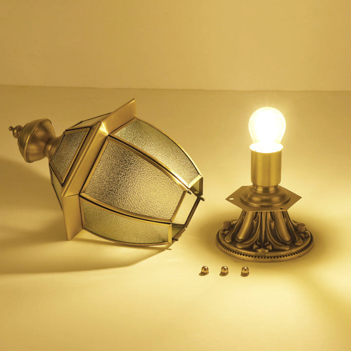 Moderne skandinavisk heksagonal klokke glass messing 1-lys utendørslampe for uteplass | Luvikno