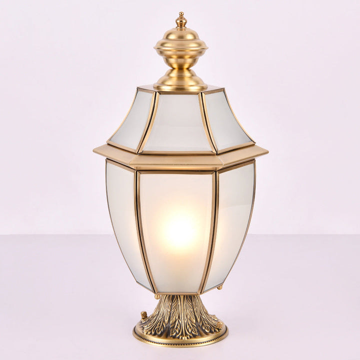 Moderne skandinavisk heksagonal klokke glass messing 1-lys utendørslampe for uteplass | Luvikno