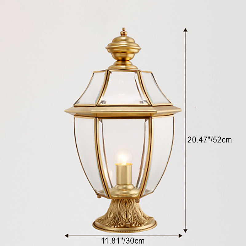 Moderne skandinavisk heksagonal klokke glass messing 1-lys utendørslampe for uteplass | Luvikno