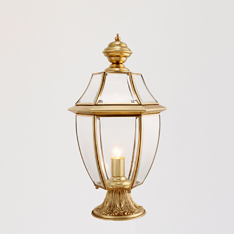 Moderne skandinavisk heksagonal klokke glass messing 1-lys utendørslampe for uteplass | Luvikno