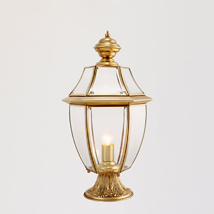 Moderne skandinavisk heksagonal klokke glass messing 1-lys utendørslampe for uteplass | Luvikno