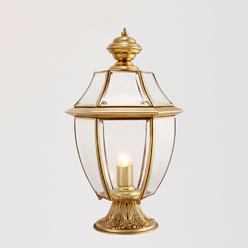 Moderne skandinavisk heksagonal klokke glass messing 1-lys utendørslampe for uteplass | Luvikno