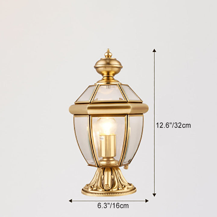 Moderne Luksus Hexagonal Klokke Rund Glass Messing 1-Lys Utendørs Lys For Hage | Luvikno