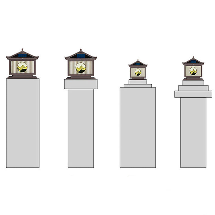 Tradisjonell kinesisk solfanger vanntett aluminium PC-glass furu tre kvadratisk sylinder LED landskapsbelysning utendørs lys for utendørs terrasse | Luvikno
