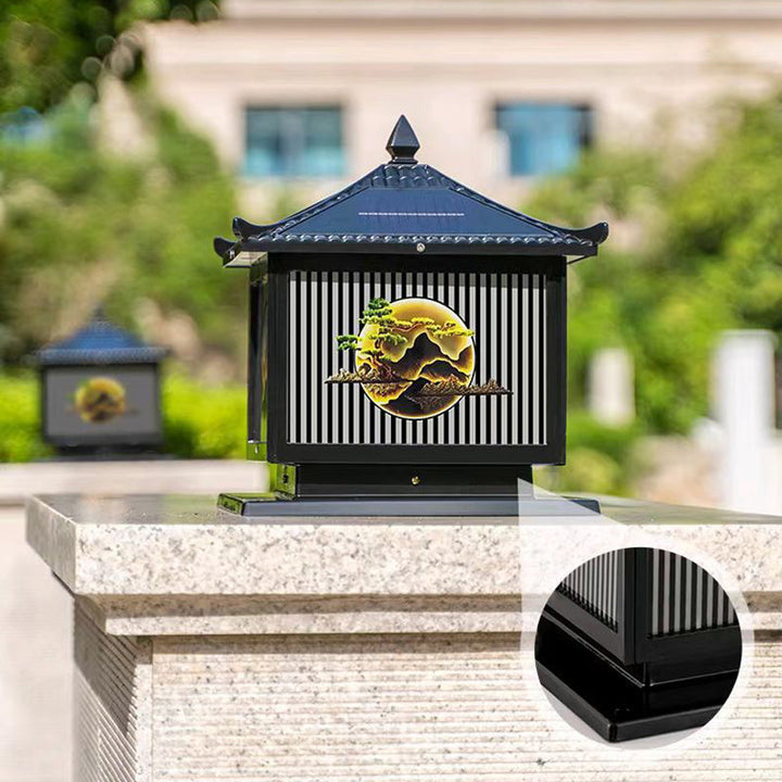 Tradisjonell kinesisk solfanger vanntett aluminium PC-glass furu tre kvadratisk sylinder LED landskapsbelysning utendørs lys for utendørs terrasse | Luvikno