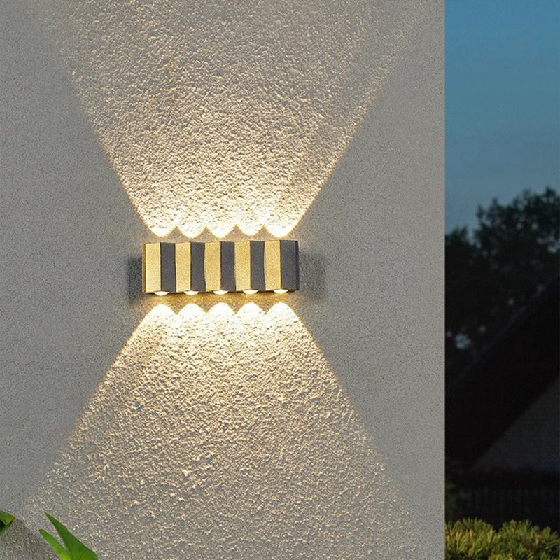 Moderne Enkelhet Vanntett Aluminium Rektangulær Bøyd Opp Og Ned LED Vegglampe For Utendørs Patio | Luvikno