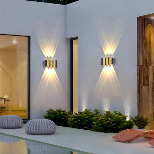 Moderne Enkelhet Vanntett Aluminium Rektangulær Bøyd Opp Og Ned LED Vegglampe For Utendørs Patio | Luvikno
