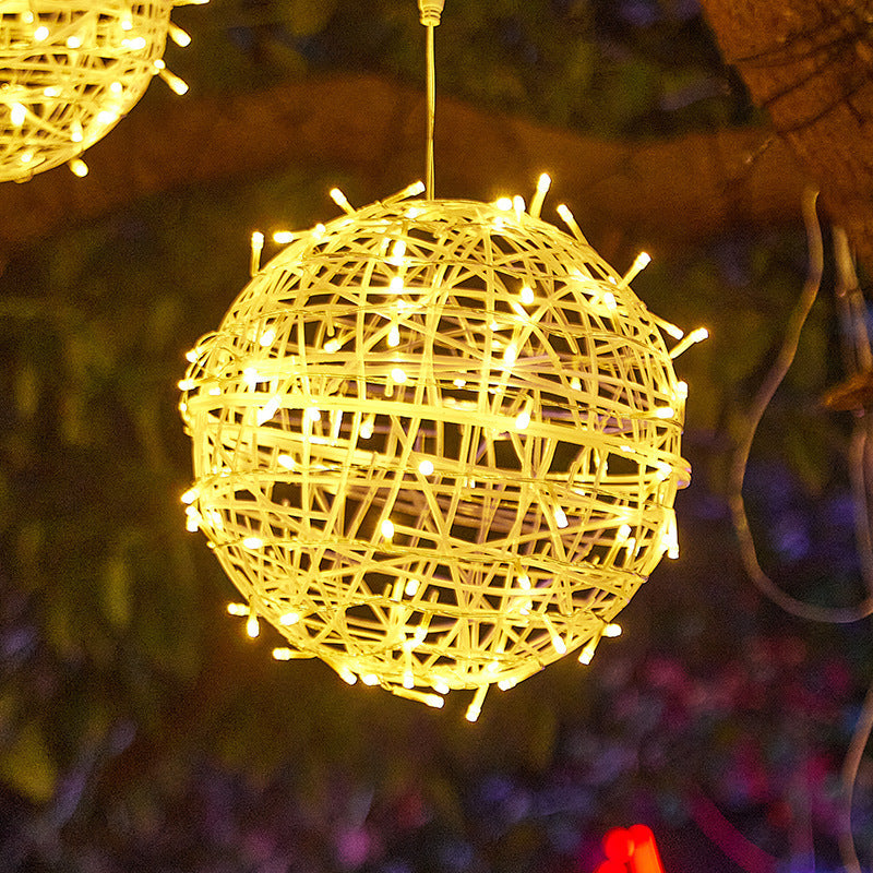 Moderne Art Deco Solvannavstøtende Veving Ball Hengende PVC Plast LED Utendørs Lys Landskapsbelysning For Hage | Luvikno