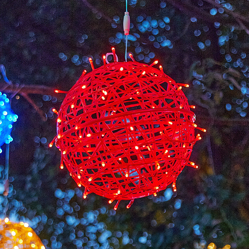 Moderne Art Deco Solvannavstøtende Veving Ball Hengende PVC Plast LED Utendørs Lys Landskapsbelysning For Hage | Luvikno