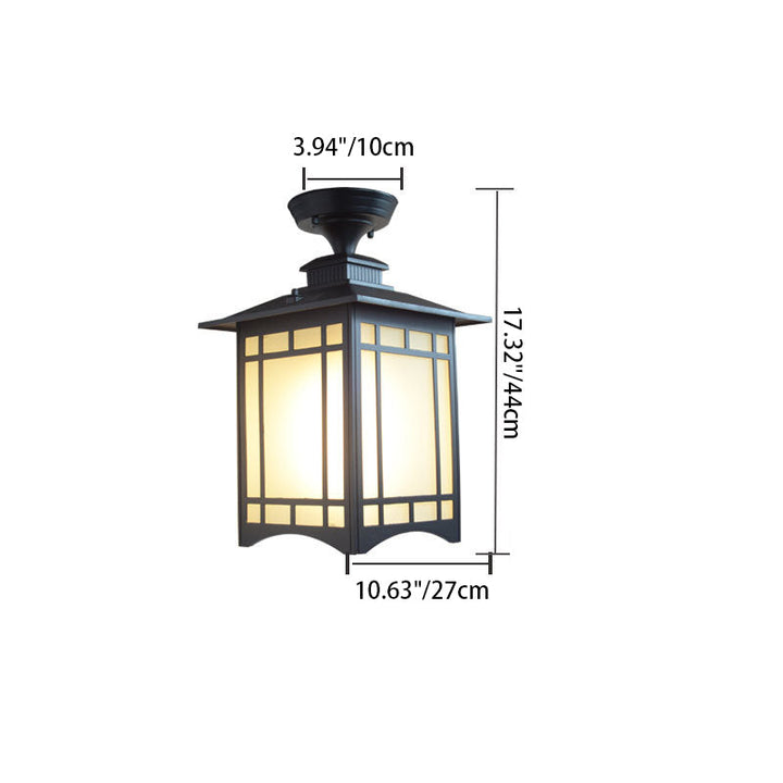 Tradisjonell kinesisk vanntett jern aluminiums glass sylinder pergola 1-lykt semi-flush montering taklampe utendørs lys for utendørs terrasse | Luvikno