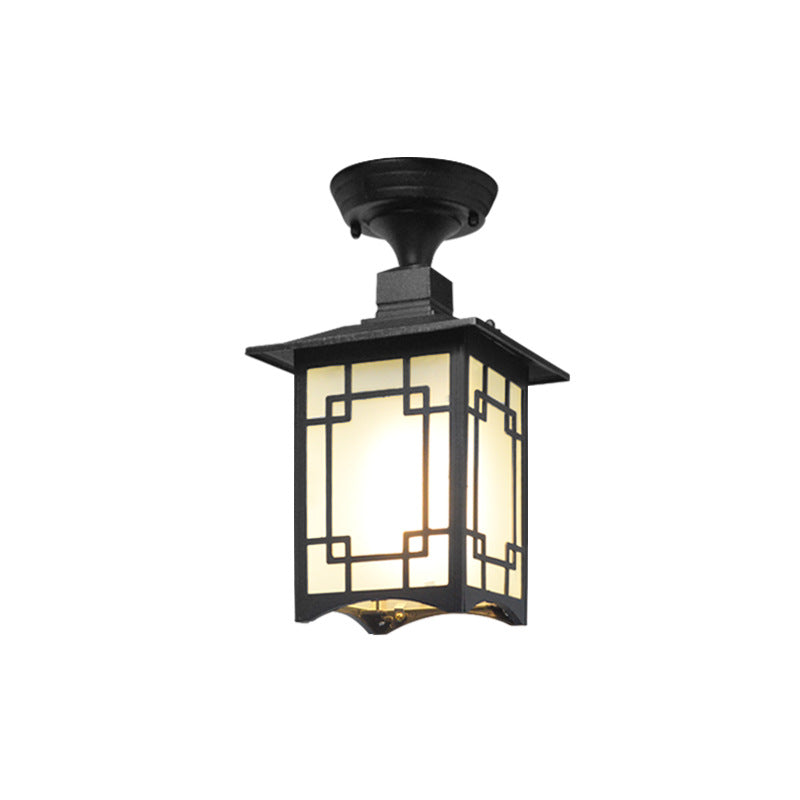 Tradisjonell kinesisk vanntett jern aluminiums glass sylinder pergola 1-lykt semi-flush montering taklampe utendørs lys for utendørs terrasse | Luvikno