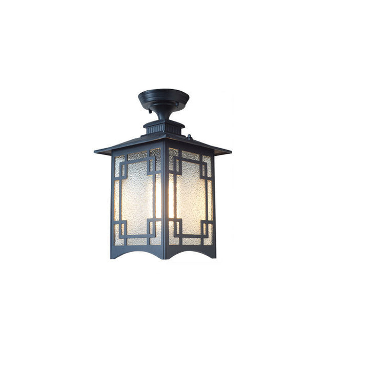 Tradisjonell kinesisk vanntett jern aluminiums glass sylinder pergola 1-lykt semi-flush montering taklampe utendørs lys for utendørs terrasse | Luvikno