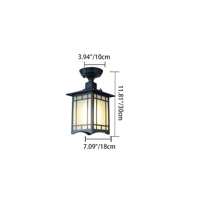 Tradisjonell kinesisk vanntett jern aluminiums glass sylinder pergola 1-lykt semi-flush montering taklampe utendørs lys for utendørs terrasse | Luvikno
