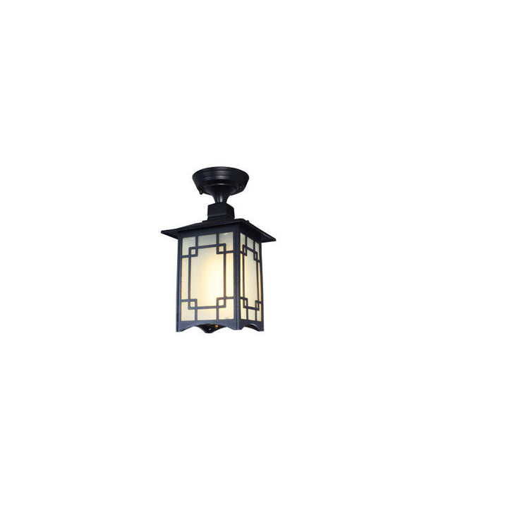 Tradisjonell kinesisk vanntett jern aluminiums glass sylinder pergola 1-lykt semi-flush montering taklampe utendørs lys for utendørs terrasse | Luvikno