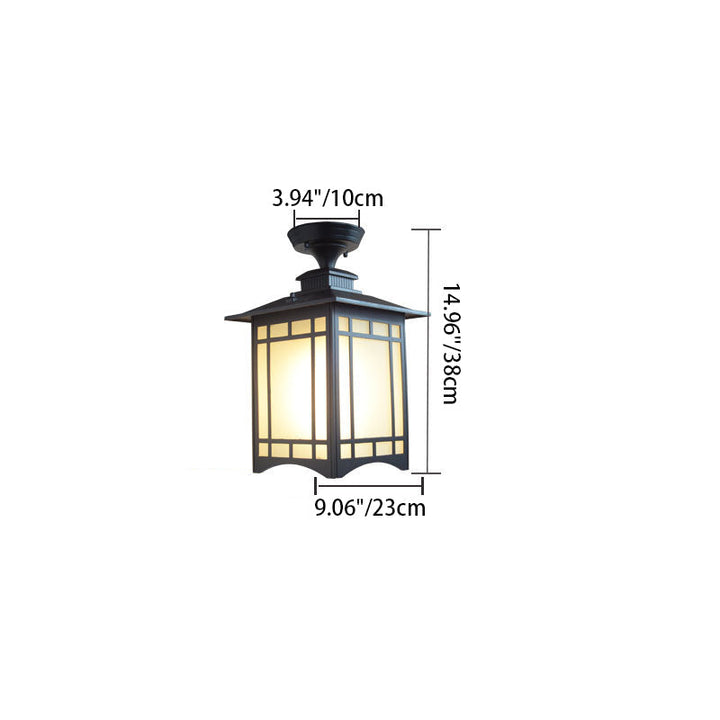 Tradisjonell kinesisk vanntett jern aluminiums glass sylinder pergola 1-lykt semi-flush montering taklampe utendørs lys for utendørs terrasse | Luvikno