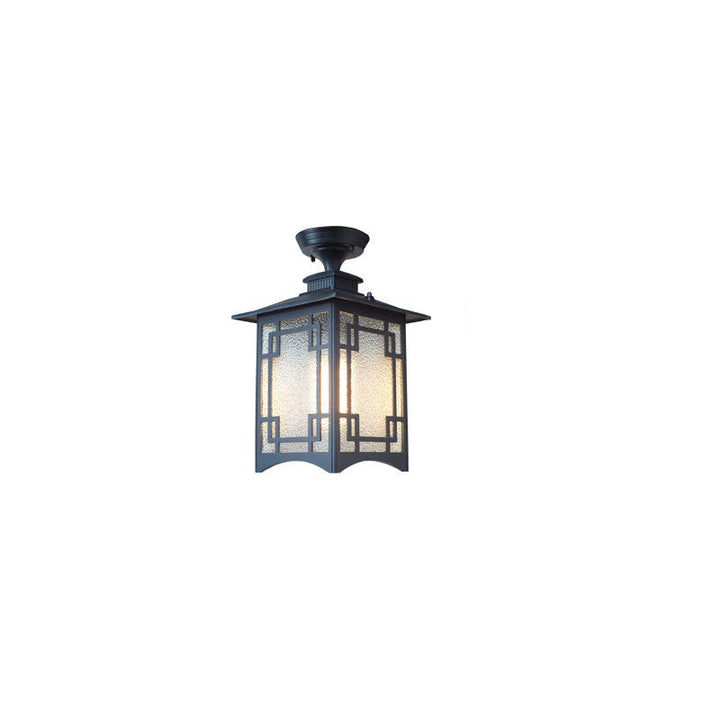 Tradisjonell kinesisk vanntett jern aluminiums glass sylinder pergola 1-lykt semi-flush montering taklampe utendørs lys for utendørs terrasse | Luvikno