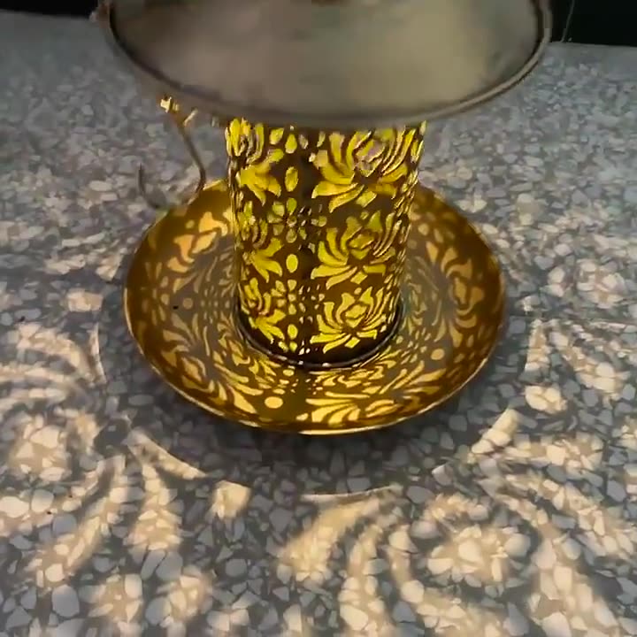 Moderne Retro Solar Vanntett Jern Fuglemater Hengende Uhullet Lantern LED Utendørs Lys Landskapsbelysning For Hage | Luvikno