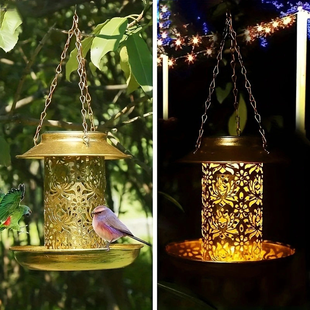 Moderne Retro Solar Vanntett Jern Fuglemater Hengende Uhullet Lantern LED Utendørs Lys Landskapsbelysning For Hage | Luvikno