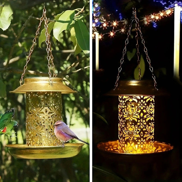 Moderne Retro Solar Vanntett Jern Fuglemater Hengende Uhullet Lantern LED Utendørs Lys Landskapsbelysning For Hage | Luvikno