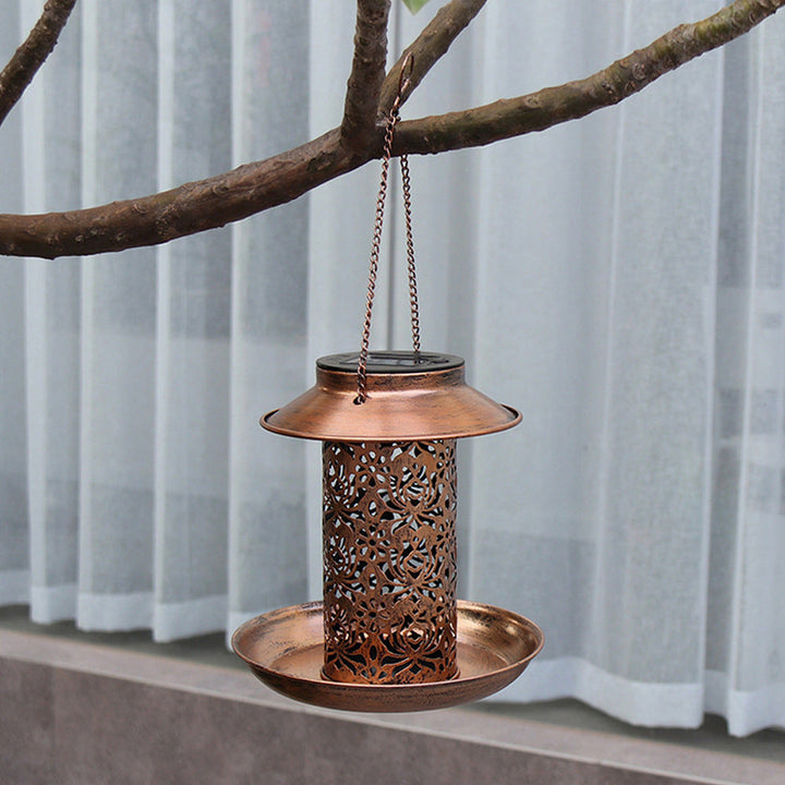 Moderne Retro Solar Vanntett Jern Fuglemater Hengende Uhullet Lantern LED Utendørs Lys Landskapsbelysning For Hage | Luvikno
