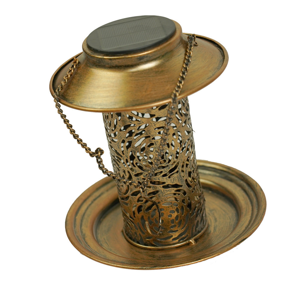 Moderne Retro Solar Vanntett Jern Fuglemater Hengende Uhullet Lantern LED Utendørs Lys Landskapsbelysning For Hage | Luvikno