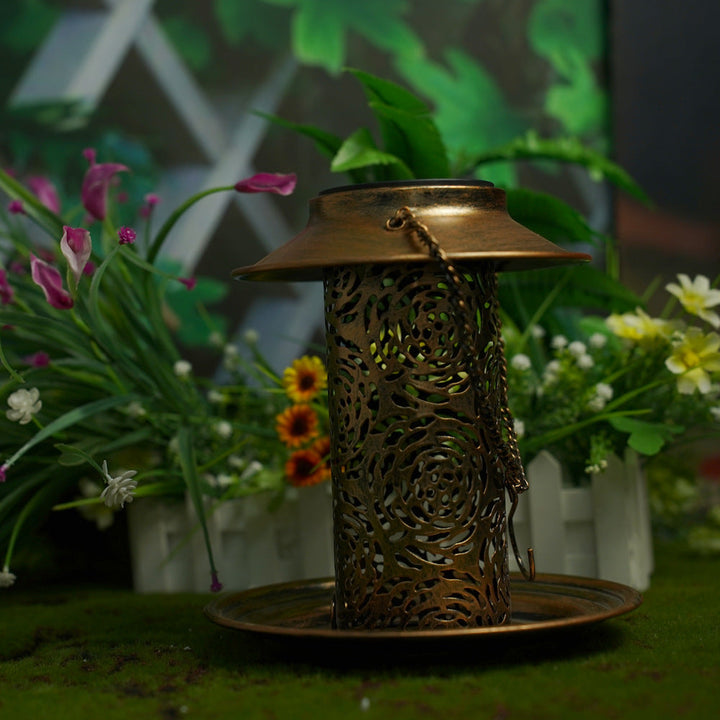 Moderne Retro Solar Vanntett Jern Fuglemater Hengende Uhullet Lantern LED Utendørs Lys Landskapsbelysning For Hage | Luvikno