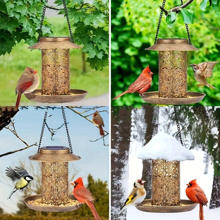 Moderne Retro Solar Vanntett Jern Fuglemater Hengende Uhullet Lantern LED Utendørs Lys Landskapsbelysning For Hage | Luvikno
