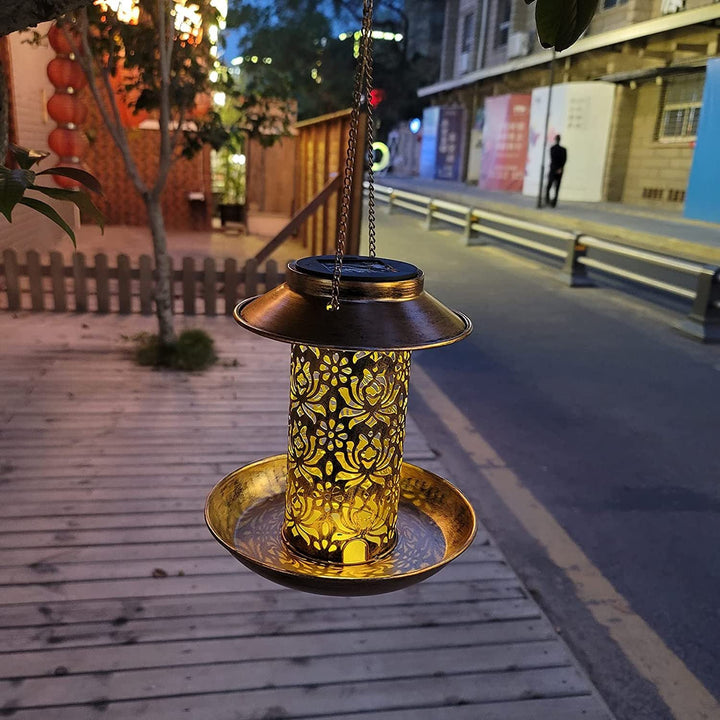 Moderne Retro Solar Vanntett Jern Fuglemater Hengende Uhullet Lantern LED Utendørs Lys Landskapsbelysning For Hage | Luvikno