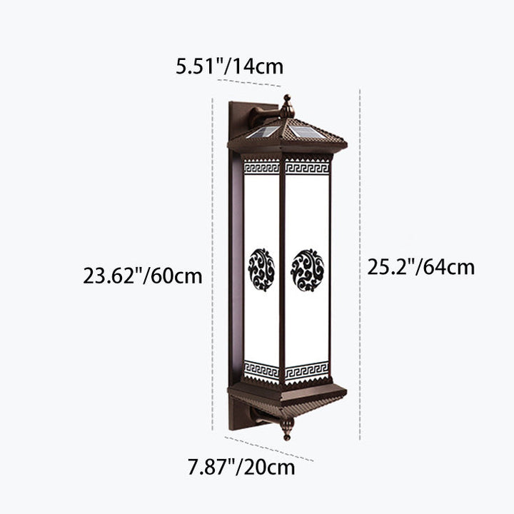 Tradisjonell kinesisk solenergi vanntett ABS aluminium glass rektangulær lykke velstand mønster LED vegglampe for utendørs terrasse | Luvikno