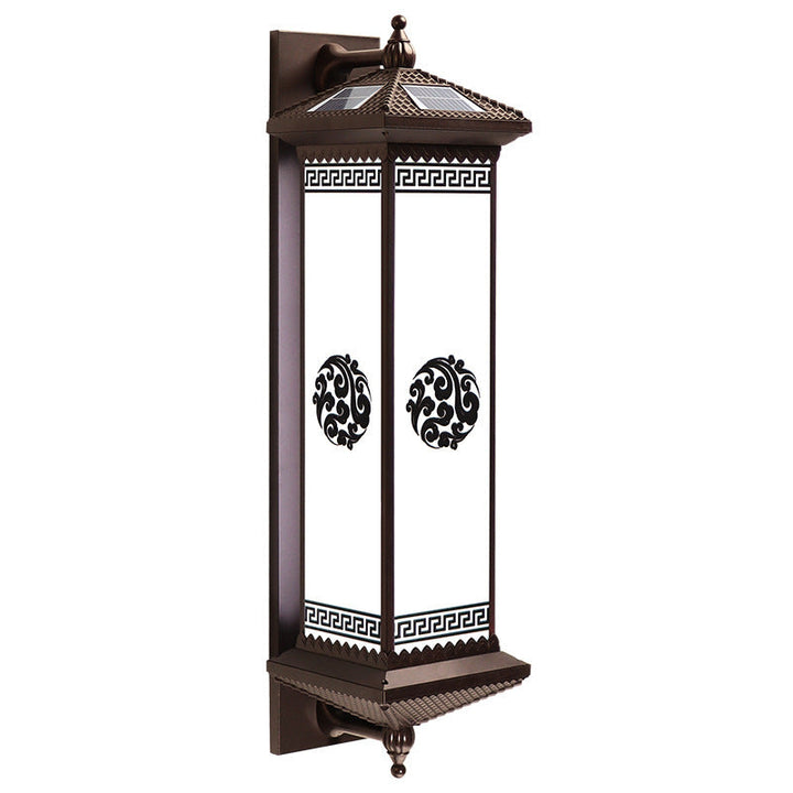 Tradisjonell kinesisk solenergi vanntett ABS aluminium glass rektangulær lykke velstand mønster LED vegglampe for utendørs terrasse | Luvikno