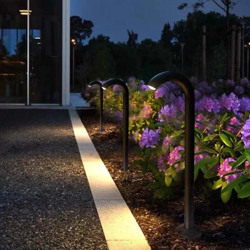Moderne Industrielle Vanntette Aluminium Forsterket Glass Bøyde Rør LED Utendørs Lys Landskapsbelysning For Hage | Luvikno