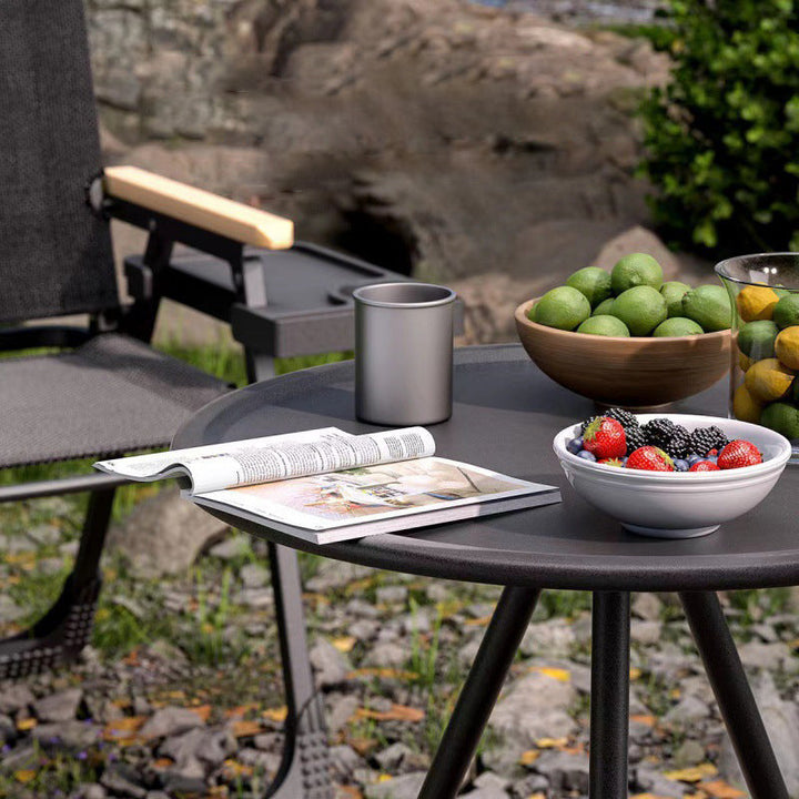 Moderne minimalistisk rund akrylonitril-butadienstyren plast karbonstål høydejusterbar sammenleggbar endebord 1-lag for utendørs terrasse | Luvikno