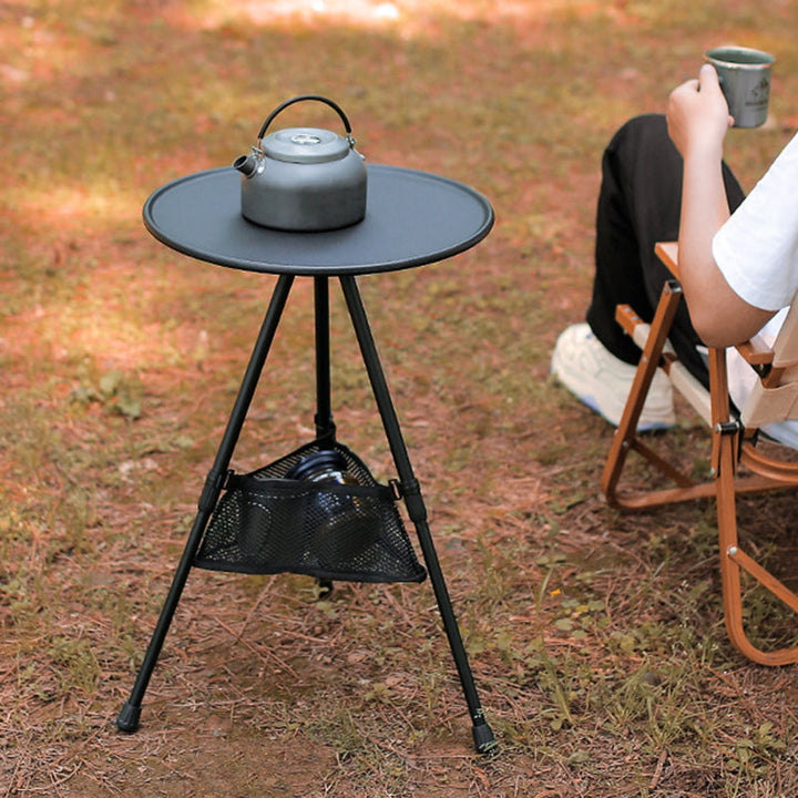 Moderne Enkelhet Aluminiumlegering ABS Rund Sammenleggbar Utendørs Kaffebord 1-Brett Lommelykt Holder For Utendørs | Luvikno