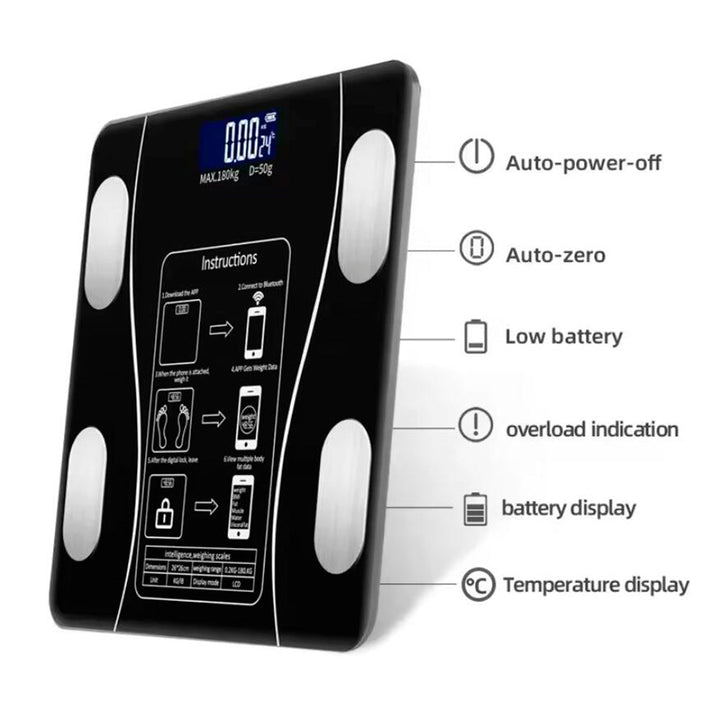 Kroppsskala (180 kg) Pro - BMI-funksjon & Bluetooth | Luvikno