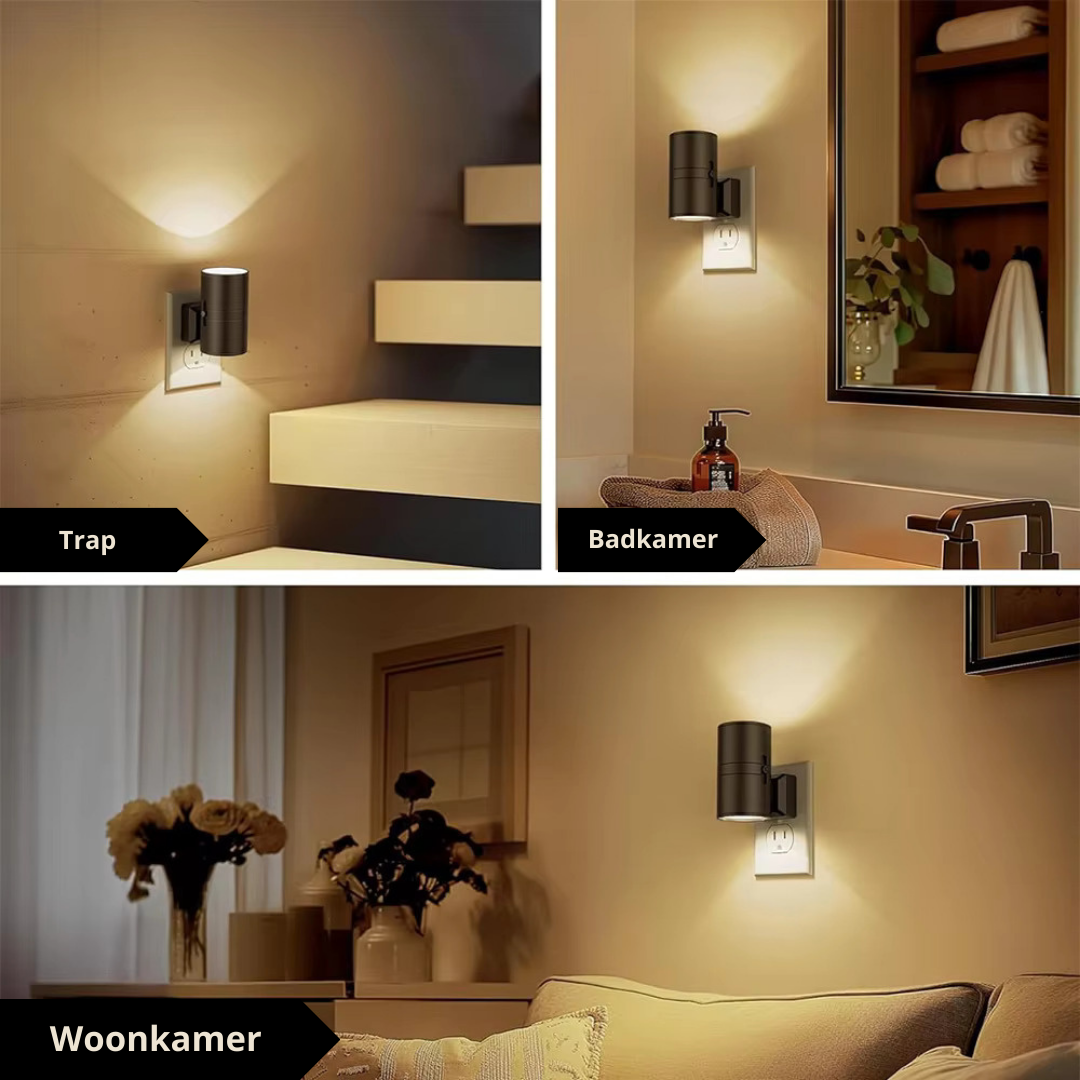 Luvikno | Luksus Plug-In Ambient Nattlys – Dimbar LED Vegglampe med Sensor (3000K Varm Glød)