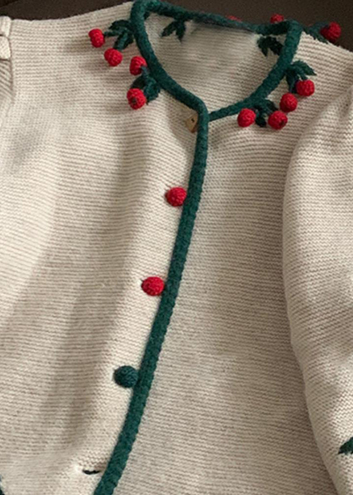 Luvik | Beige Kirjottu Nappi Pitsikuvio Villatakki