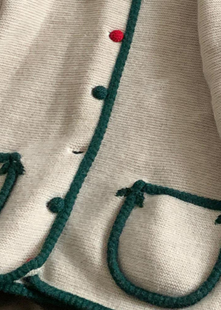 Luvik | Beige Brodert Knapp Lace-Mønster Ulljakke