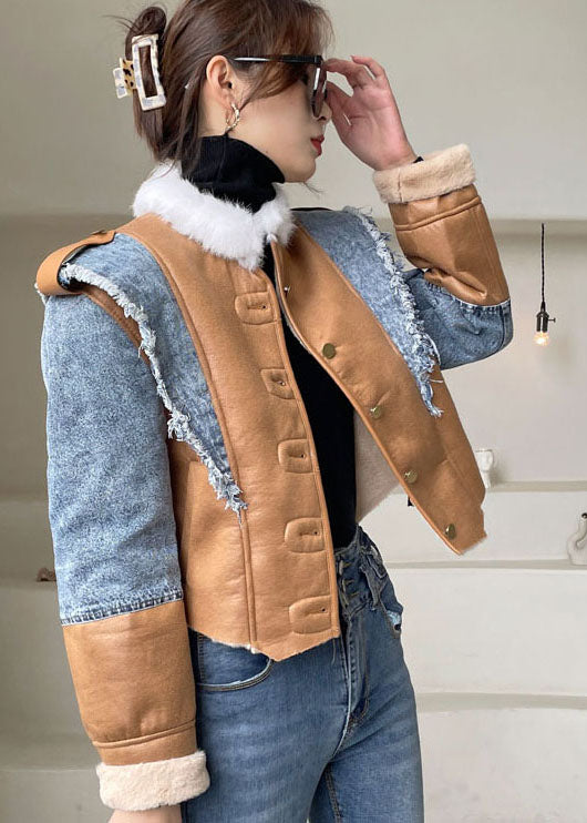 Luvik | Blå asymmetrisk denim-gang vinterjakke