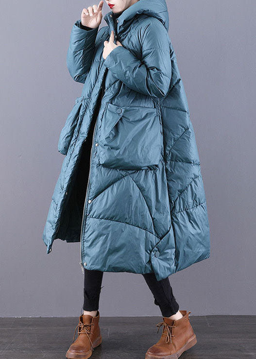 Luvik | Blågrønn Jakke med Hette Lang Tykk Andefjær Parkas til Vinteren