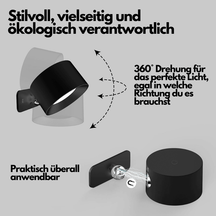 Trådløs Vegglampe – 360° Justerbar og Oppladbar LED-belysning (USB)