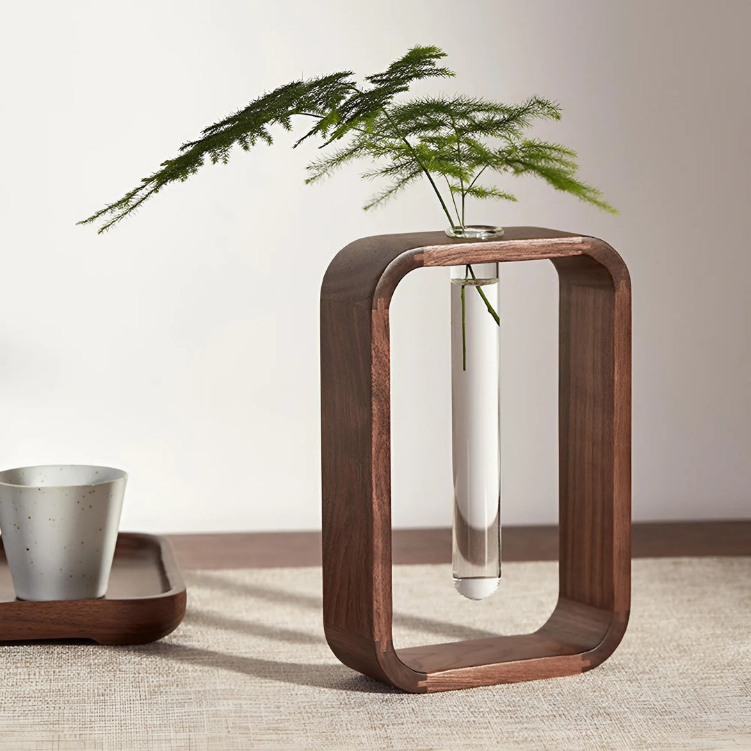 Solid Wood Hydroponic Plant Vase - Rustic HeMu Design | Luvikno