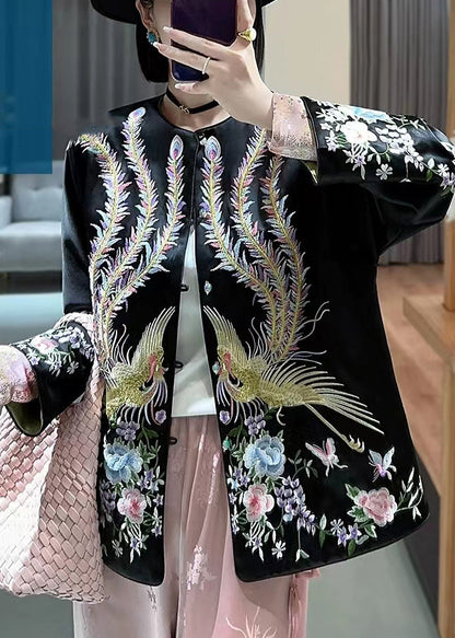 Luvik | Silkkinen takki, jossa on brodeeratut napit, Pääntie O, Pitkät hihat