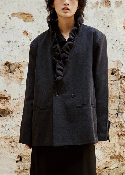 Luvik | V-kauluspainikkeilla varustettu puuvillatakki taskuilla